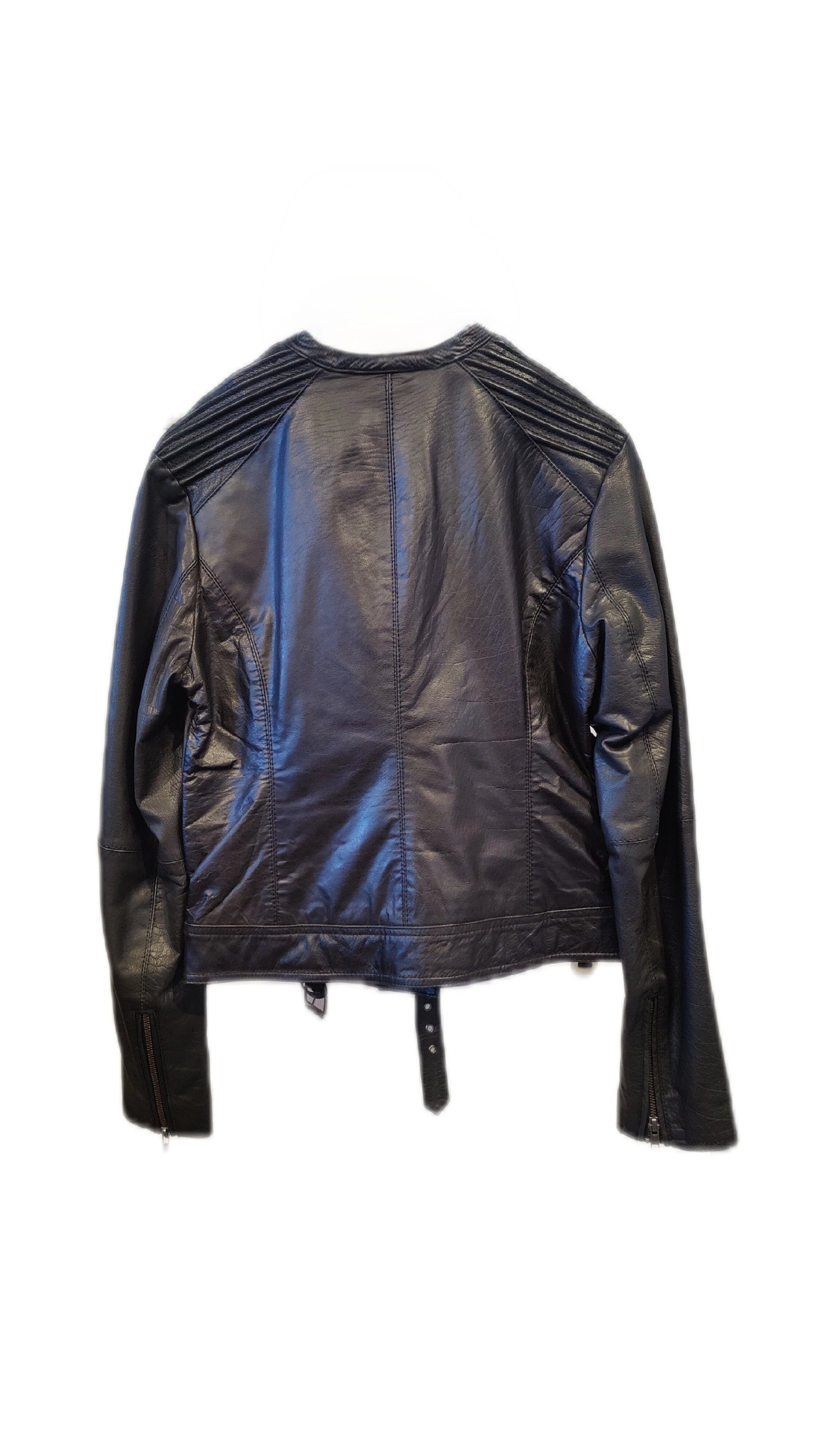 Sort biker skindjakke – quiltede detaljer