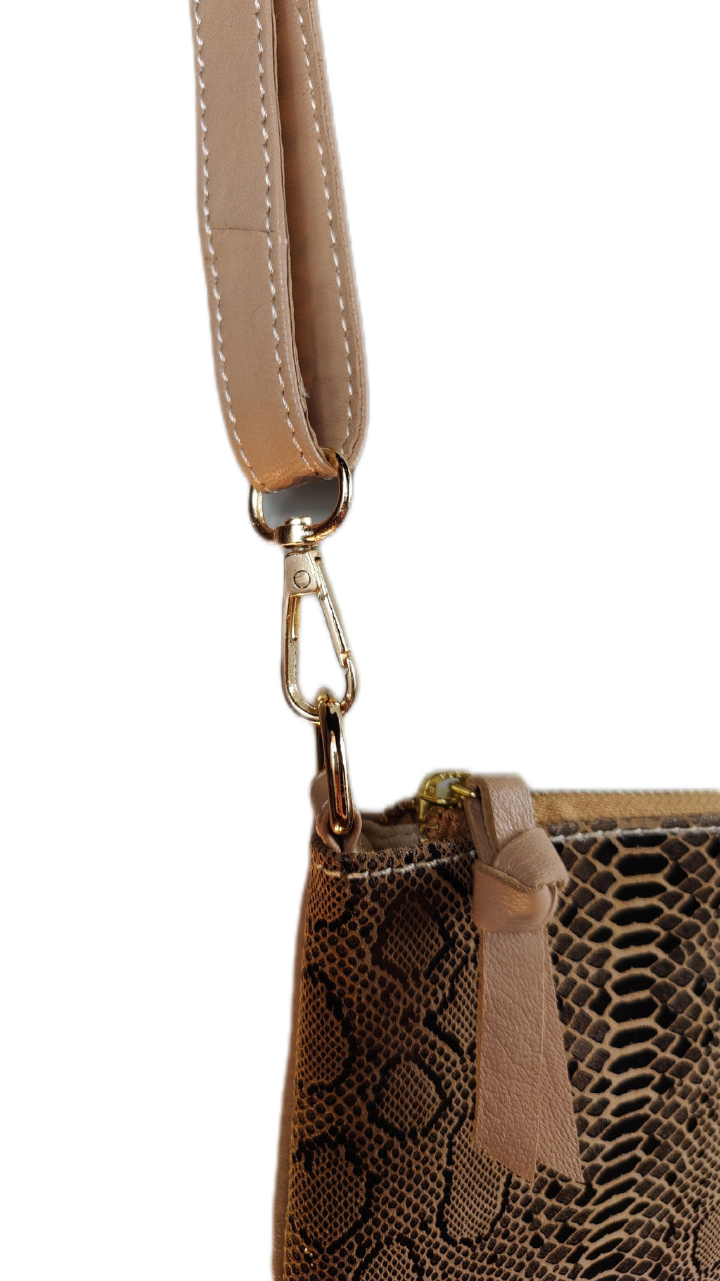 Skuldertaske i præget lammeskind – Snakeprint
