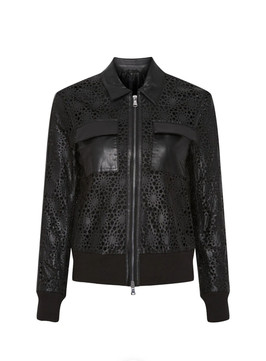 Bomber Jacket Lazer – Sort skindjakke med eksklusivt laser-cut mønster