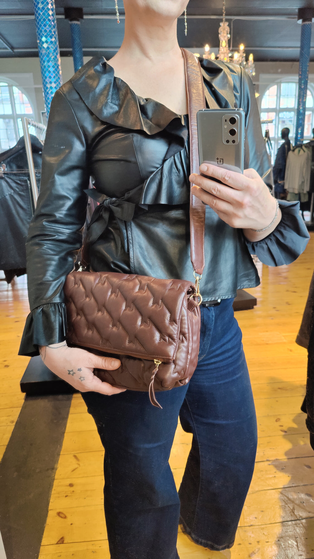 Quiltet crossbody-taske i blødt lammeskind