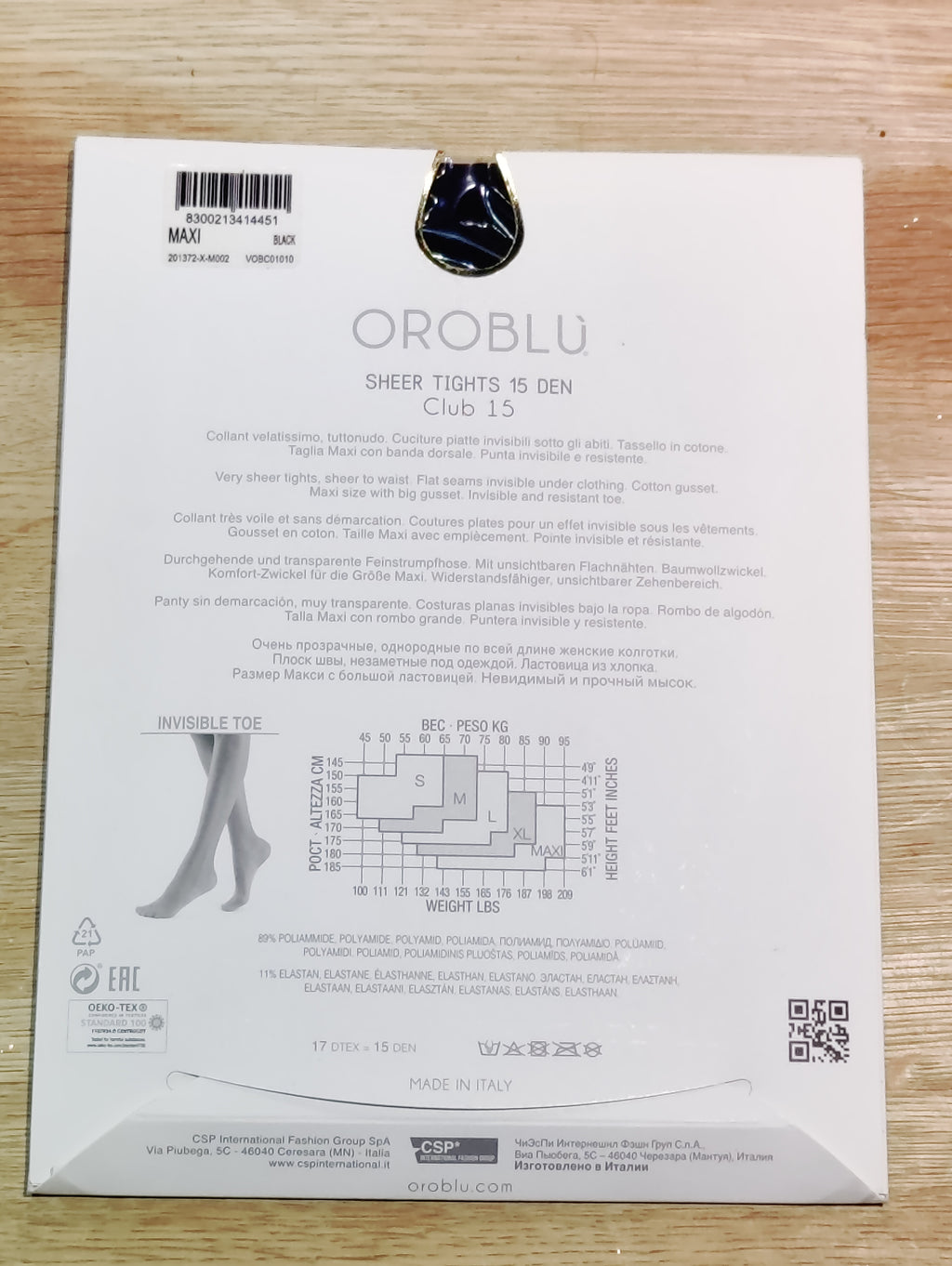 Oroblù Club 15 – Sheer strømpebukser 15 den (Sort, Maxi)