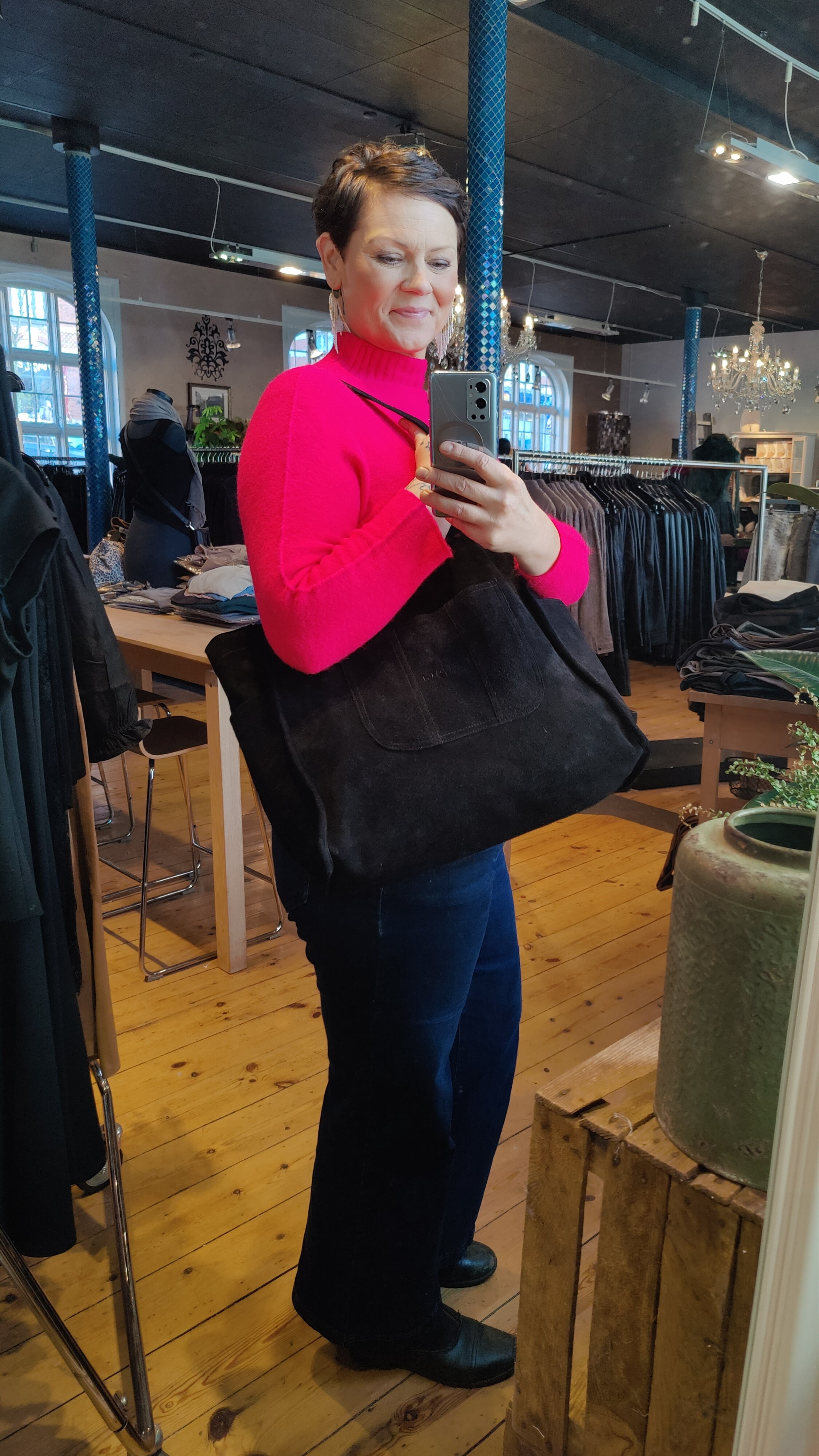 OnStage Ruskindstaske – Sort | Stor tote i ægte ruskind