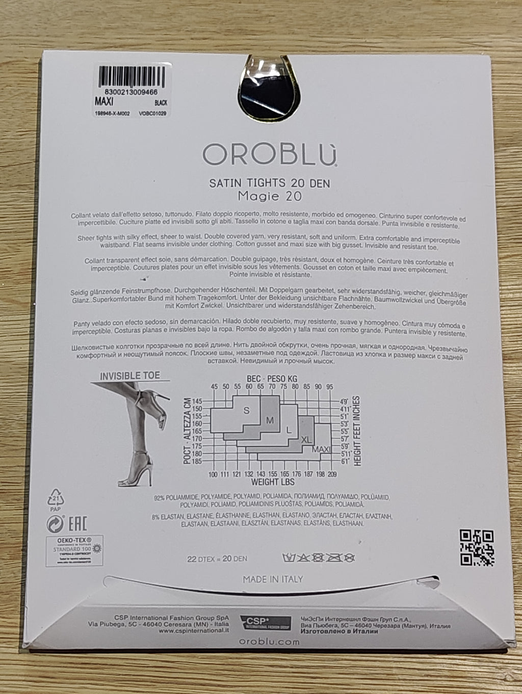 Oroblù Magie 20 – Satin strømpebukser 20 den (Sort, Maxi)