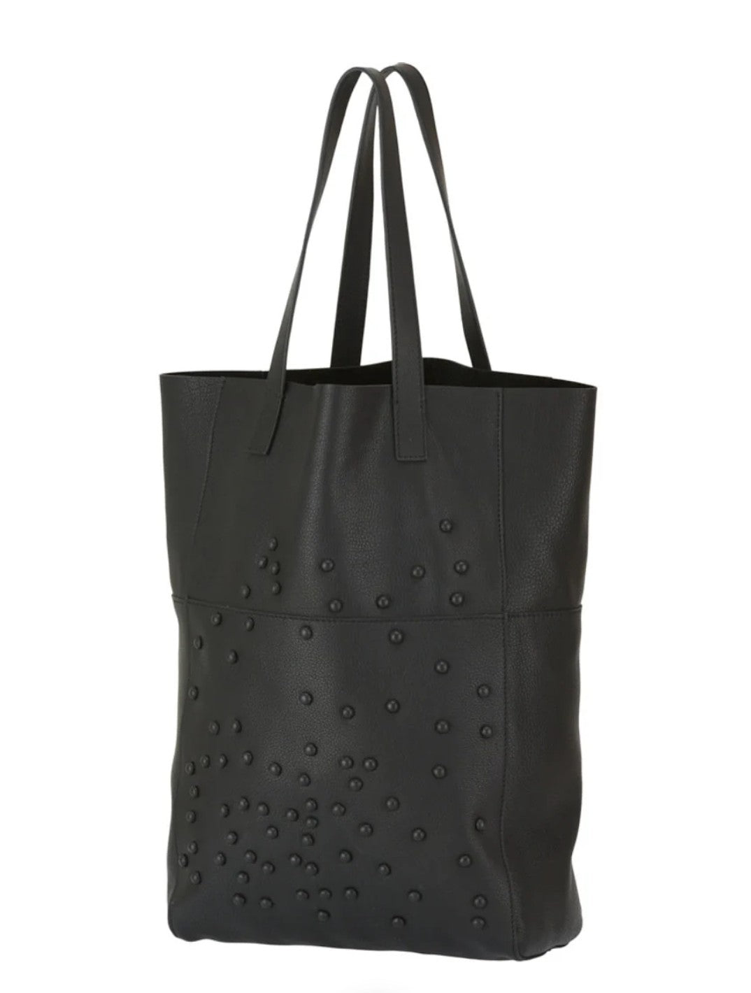 Sort taske i koskind med knapper – rummelig shopper