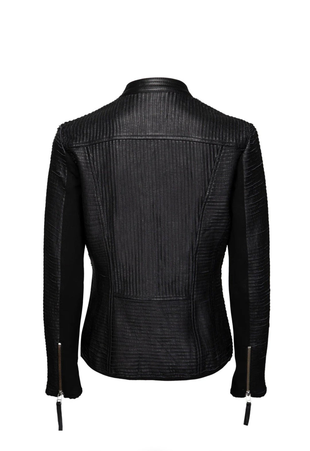 Tulle skindjakke – Sort lammeskind med påsyede frynser og stretch