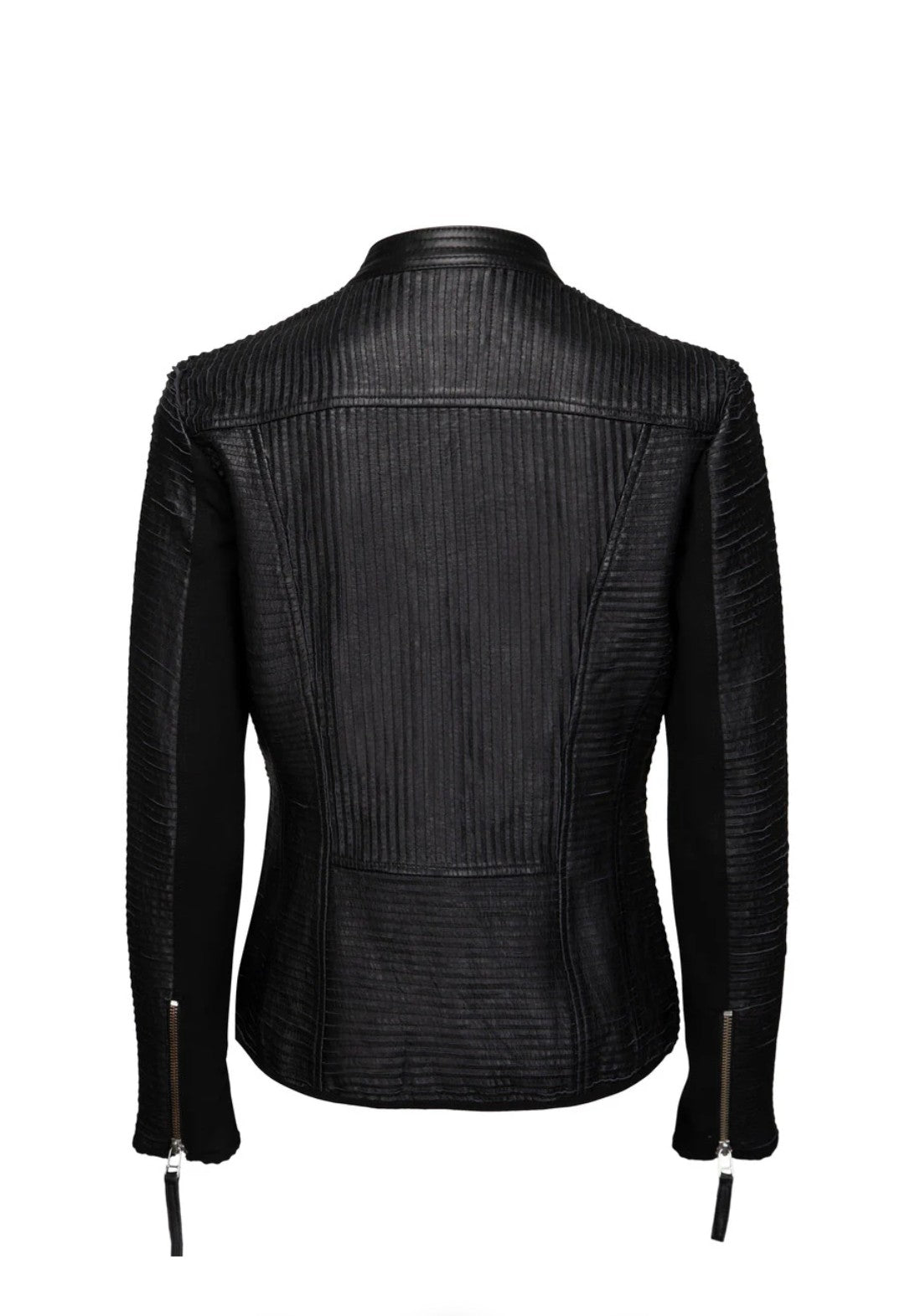 Tulle skindjakke – Sort lammeskind med påsyede frynser og stretch