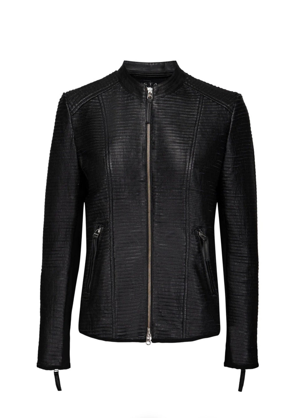 Tulle skindjakke – Sort lammeskind med påsyede frynser og stretch