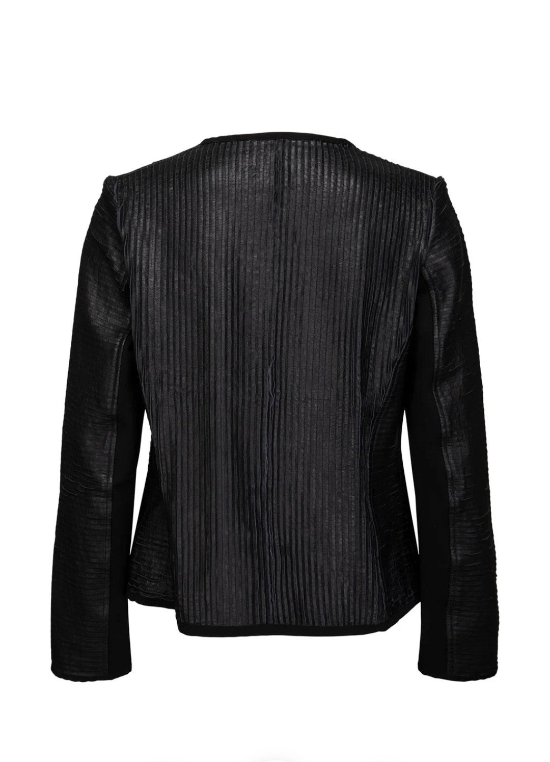 Tulle bluse – Sort strukturbluse med lammefrynser og stretchpaneler