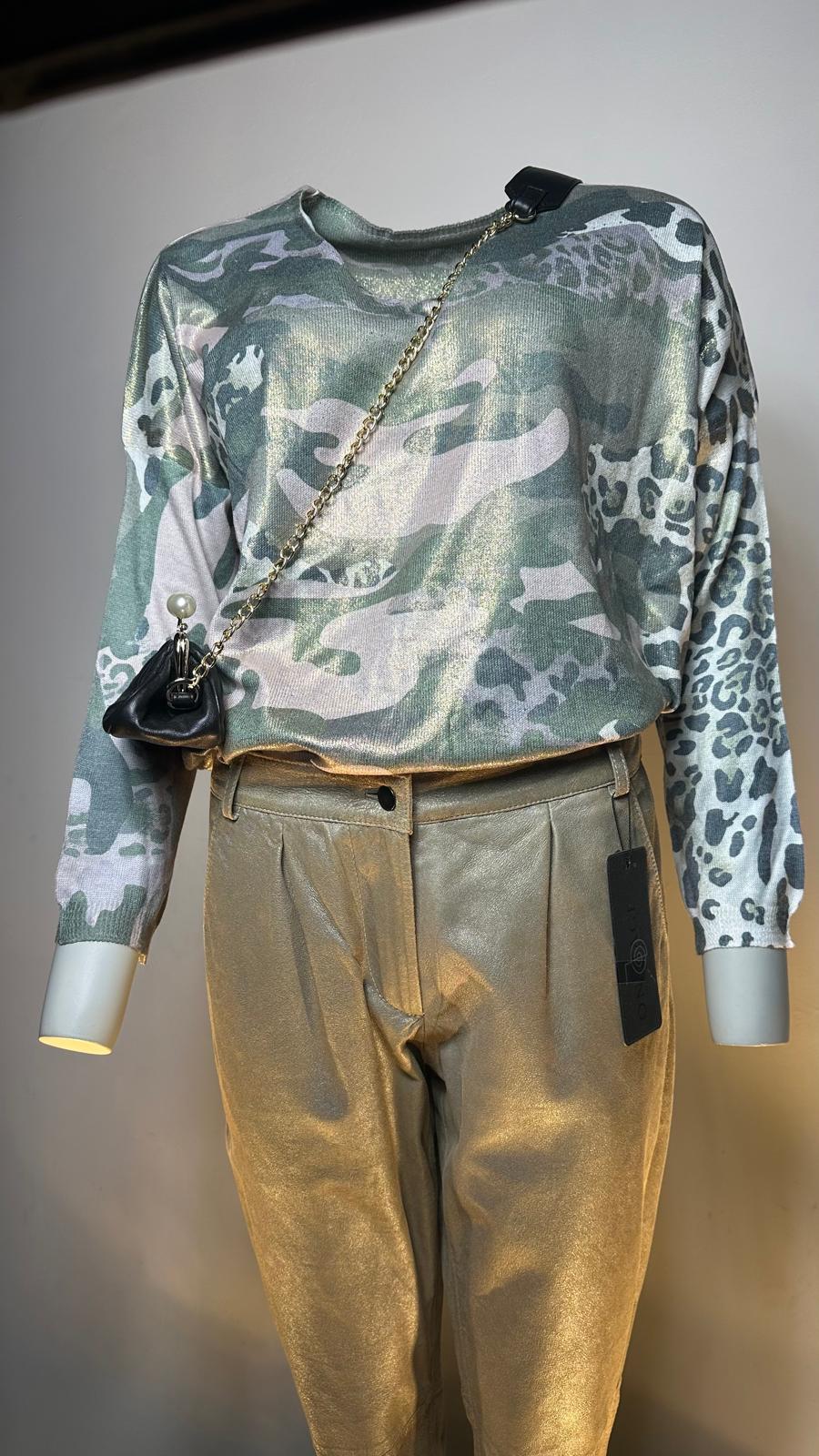 Shimmer Sæt – Bluse, Skindbuks & Skindpouch | Kun 1 sæt | 500 kr.