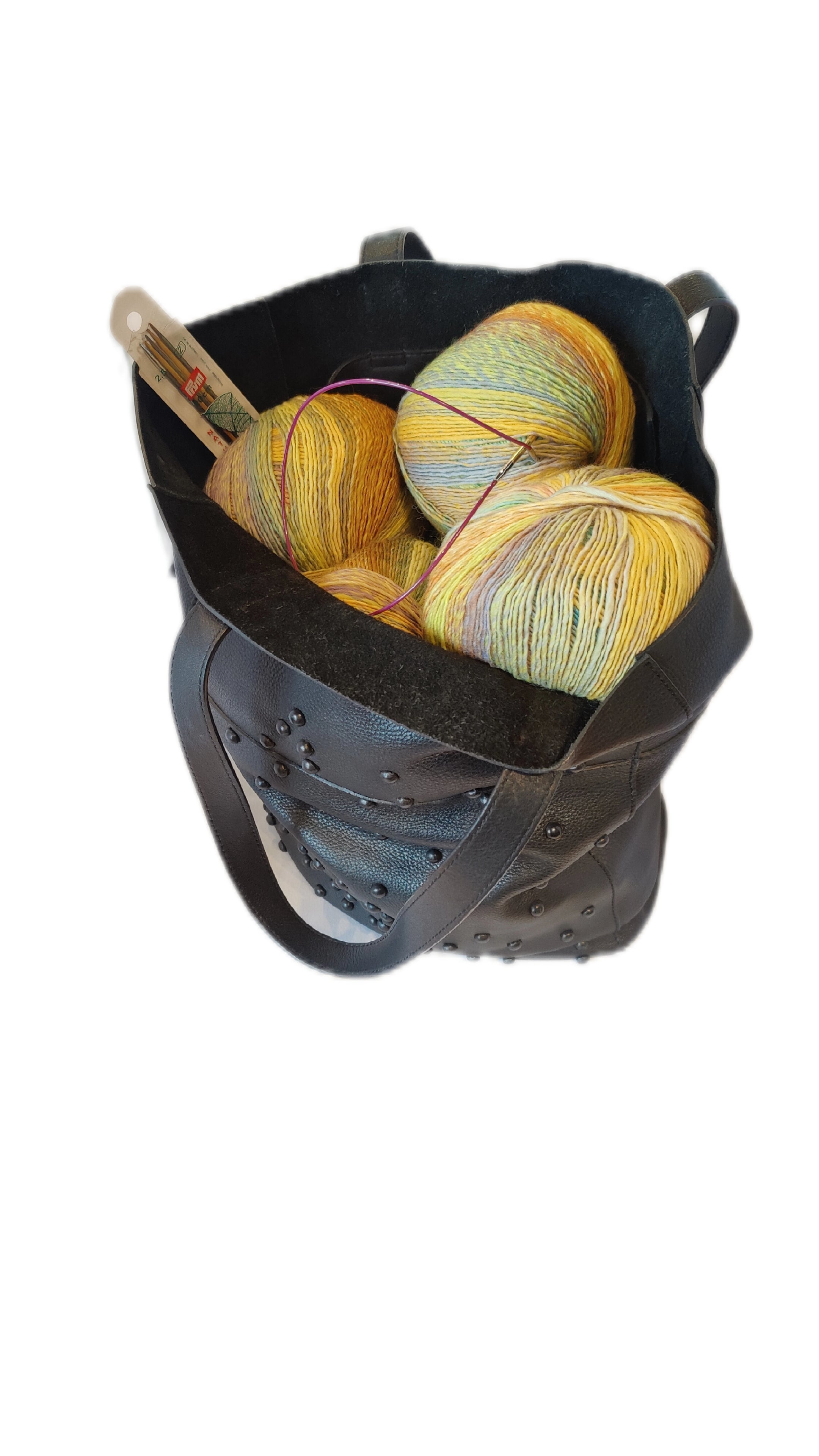 Sort taske i koskind med knapper – rummelig shopper