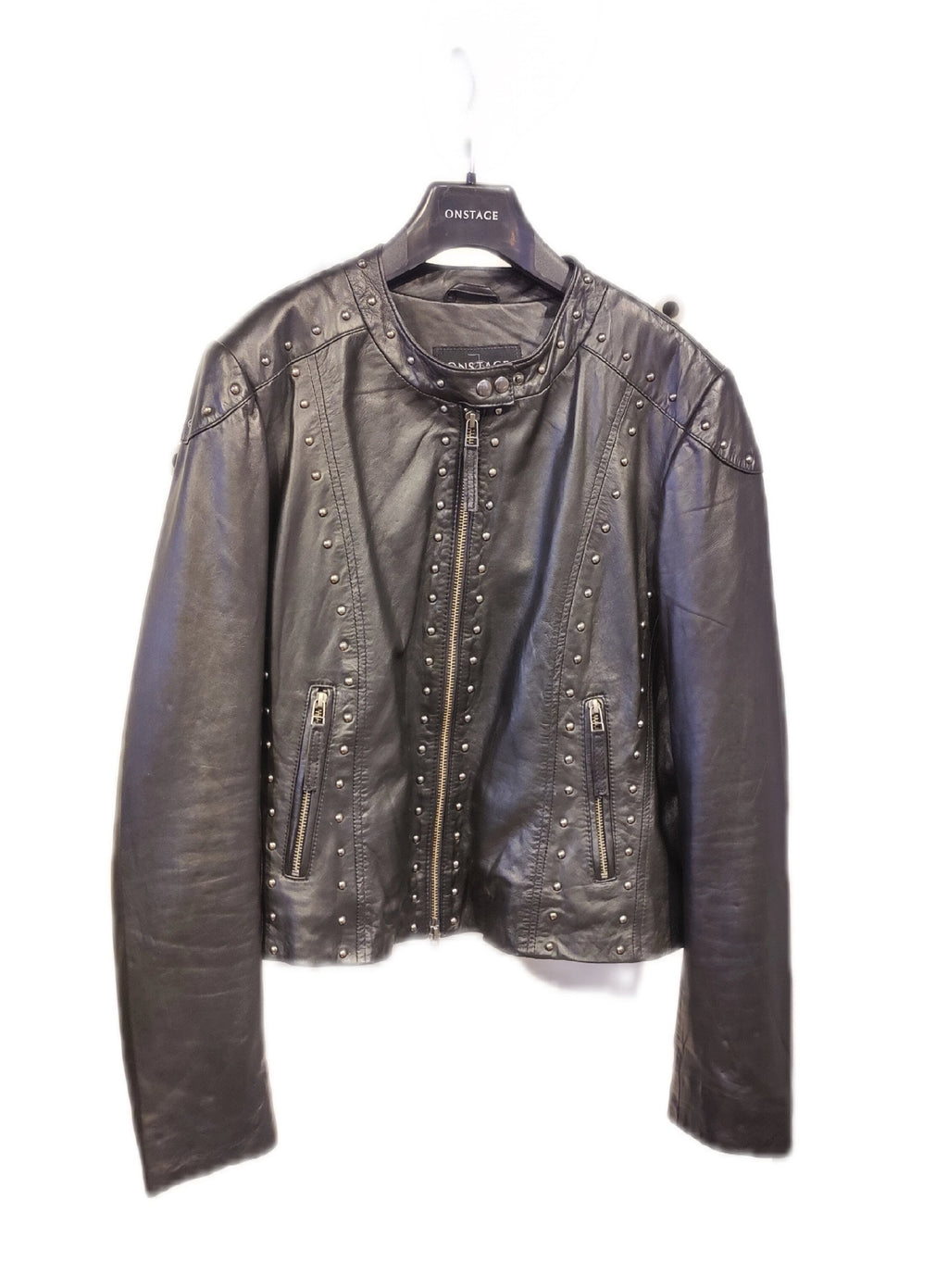 Skindjakke med nitter – Sort biker/statement jakke.